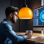 데스크탑 지갑의 보안 기능 분석 - **Prompt:** A focused and diligent young adult, wearing smart casual attire, sits at a clean, modern...