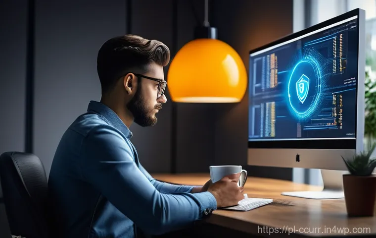 데스크탑 지갑의 보안 기능 분석 - **Prompt:** A focused and diligent young adult, wearing smart casual attire, sits at a clean, modern...