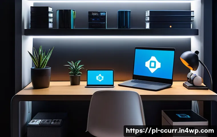 암호화폐 지갑과 관련된 주요 보안 이슈 - **Prompt 1: "Digital Fortress of Security"**
    A futuristic, cozy home office setup at dusk. A you...