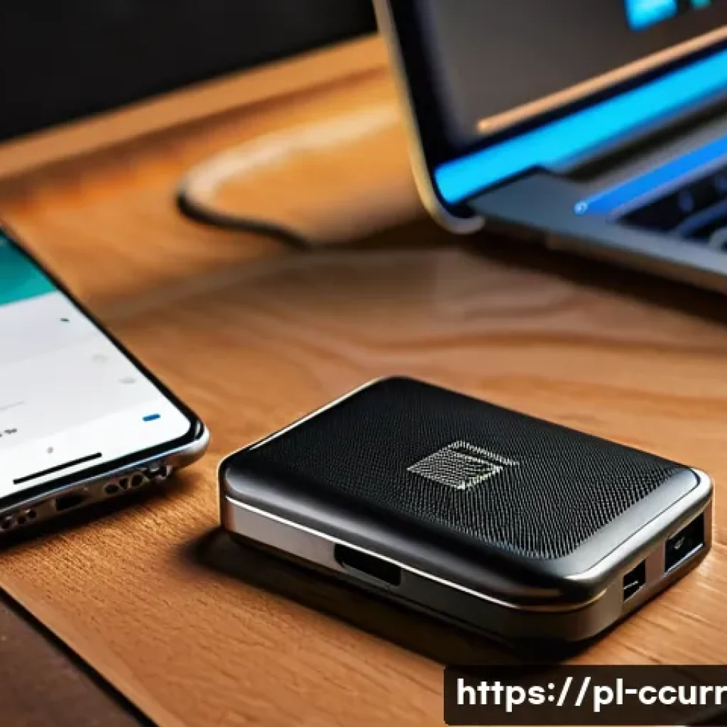 암호화폐 지갑 선택 시 고려해야 할 보안 요소 - A close-up, hyper-realistic image of a hardware cryptocurrency wallet device like Ledger or Trezor p...