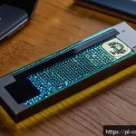 최신 암호화폐 지갑 보안 소프트웨어 추천 - A sleek, modern hardware cryptocurrency wallet device resembling a Ledger Nano X placed on a polishe...