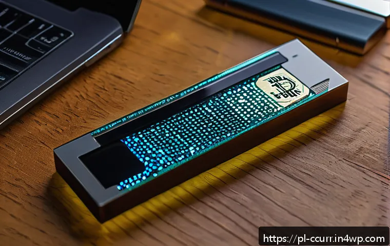 최신 암호화폐 지갑 보안 소프트웨어 추천 - A sleek, modern hardware cryptocurrency wallet device resembling a Ledger Nano X placed on a polishe...